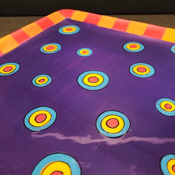 All U Can Handle Hand Painted Ceramic Tray “ Dancing Dots Purple 11”-11” - Picture 8 of 13